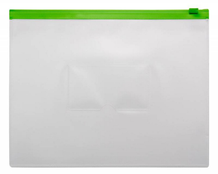 Папка на молнии А5  ZIP прозр. 0,15мм, карман под визитку,зеленая молн. /12/