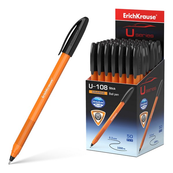 Ручка шар. черная 1,0мм "U-108 Orange Stick" /50/