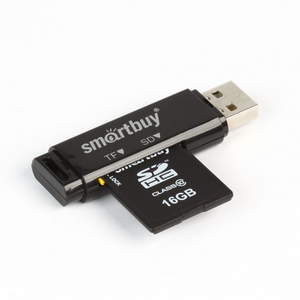 Картридер USB2.0 SD/MicroSD Smartbuy черный