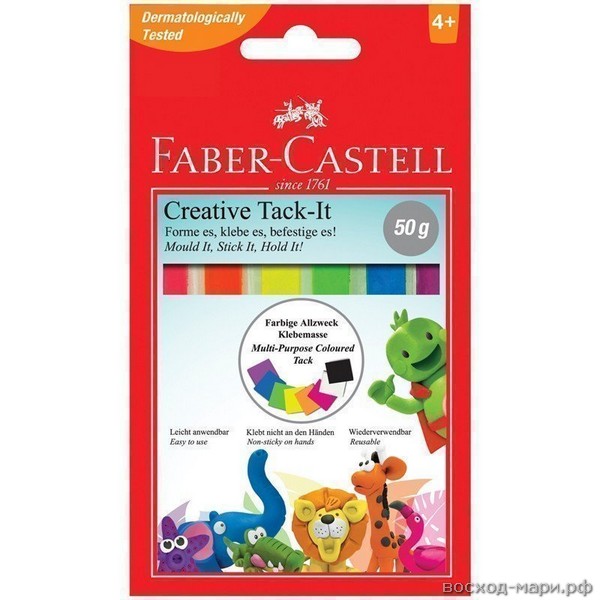 Масса д/приклеивания  6цв. Faber-Castell "Tack-It Creative", 50г