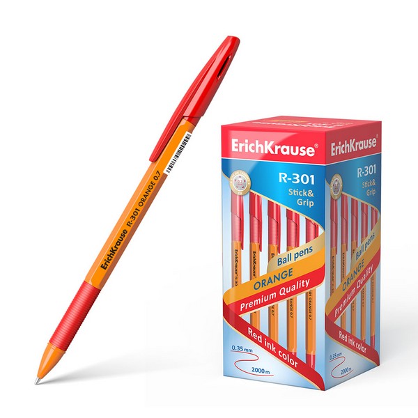 Ручка шар. красная 0,7мм "R-301 Orange Stick&Grip" /50/