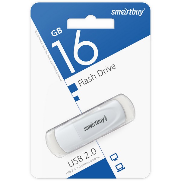 Флэш-драйв  16Gb USB2.0 Smartbuy Scout White