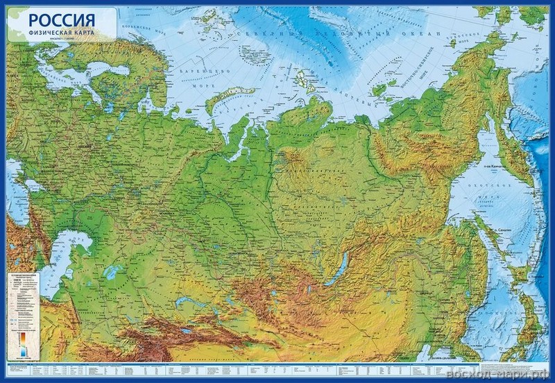 Карта России физическая интерактив. 60х40см
