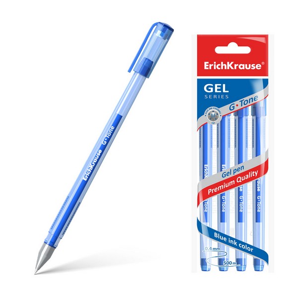 Ручка гел. синяя 0,5мм "G-Tone" в пакете 4шт 