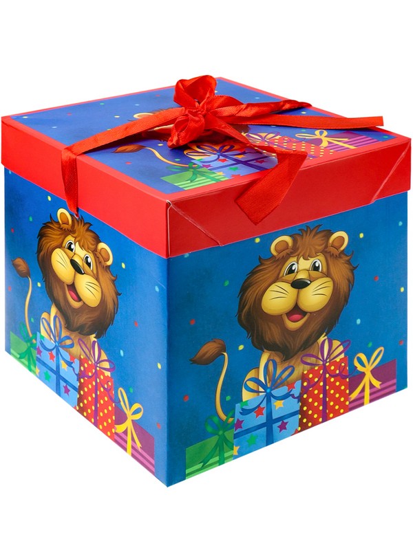 Коробка для подарка "Поздравление от льва" 10,0х10,0х10,0см