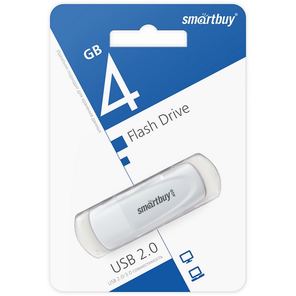 Флэш-драйв   4Gb USB2.0 Smartbuy Scout White