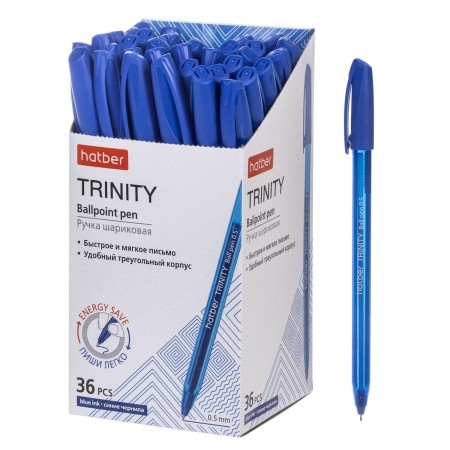Ручка масл. синяя 0,5мм "TRINITY " трехгр. прозр.корп.  /36/
