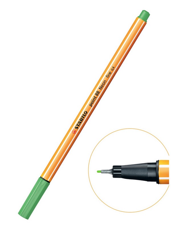 Ручка капиллярная 0,4мм "point 88" зеленая неон /10/