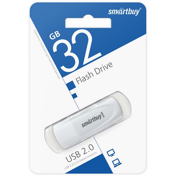 Флэш-драйв  32Gb USB2.0 Smartbuy Scout White