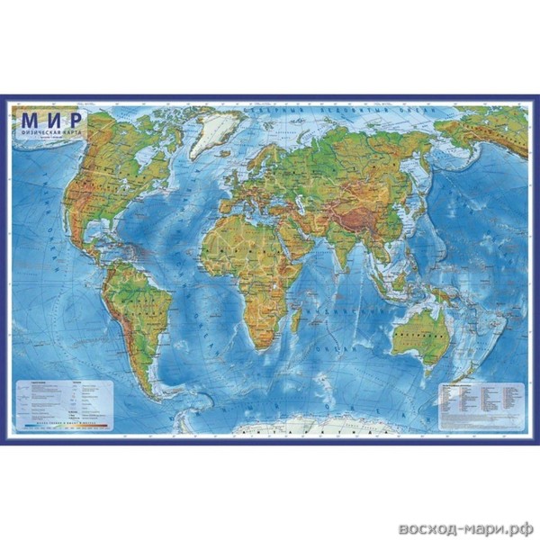 Карта мира физическая интерактив. 60х40см