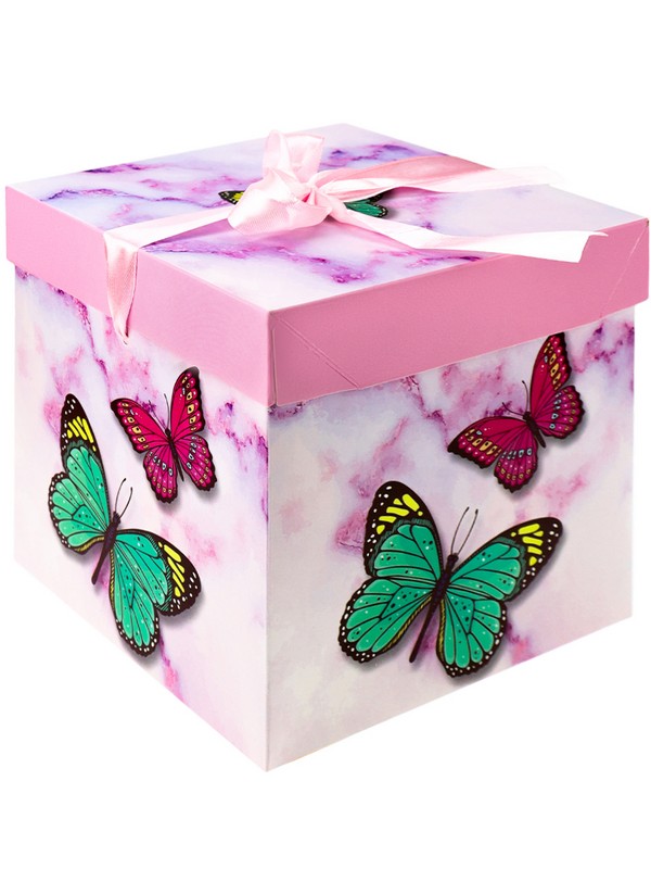 Коробка для подарка "Бабочки" 10,0х10,0х10,0см розовая