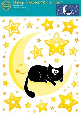 Набор наклеек для оформления интерьера "Кот на луне"
