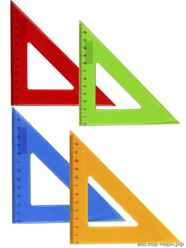 Треугольник  12cм 45° цветное прозрачное ассорти /40/