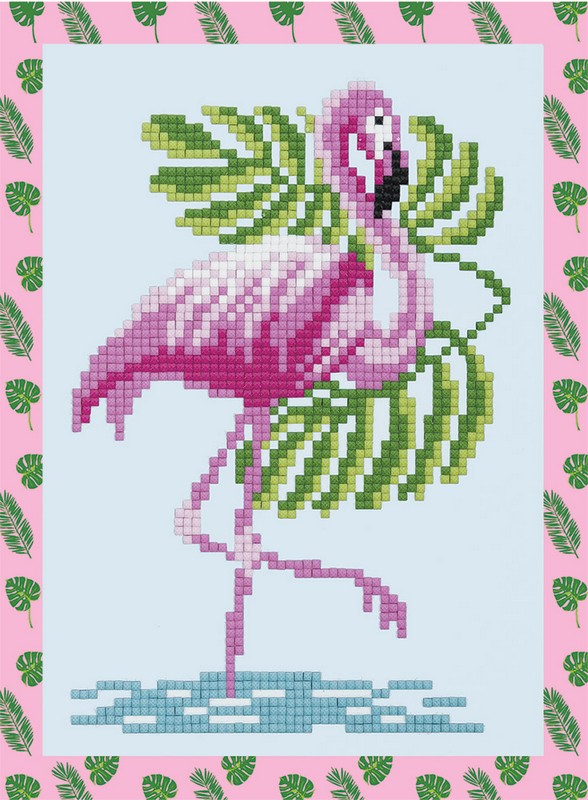 Алмазная мозаика 19.5x14см "Фламинго" 